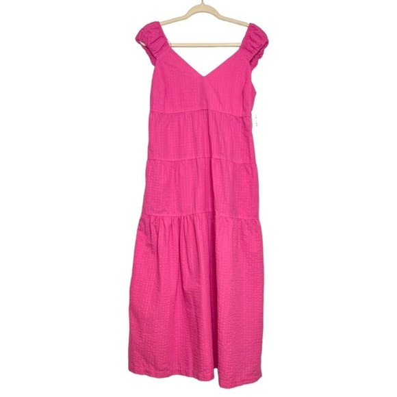 NWT! Fit & Flare Tiered Seersucker All-Day Maxi Dress - Size Medium Tall 🎞️ - Picture 3 of 7